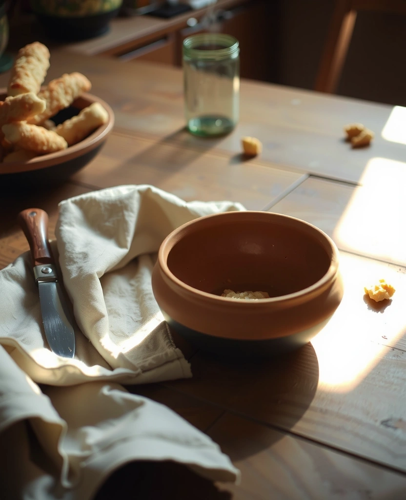 Prazna glinena posuda na stolu